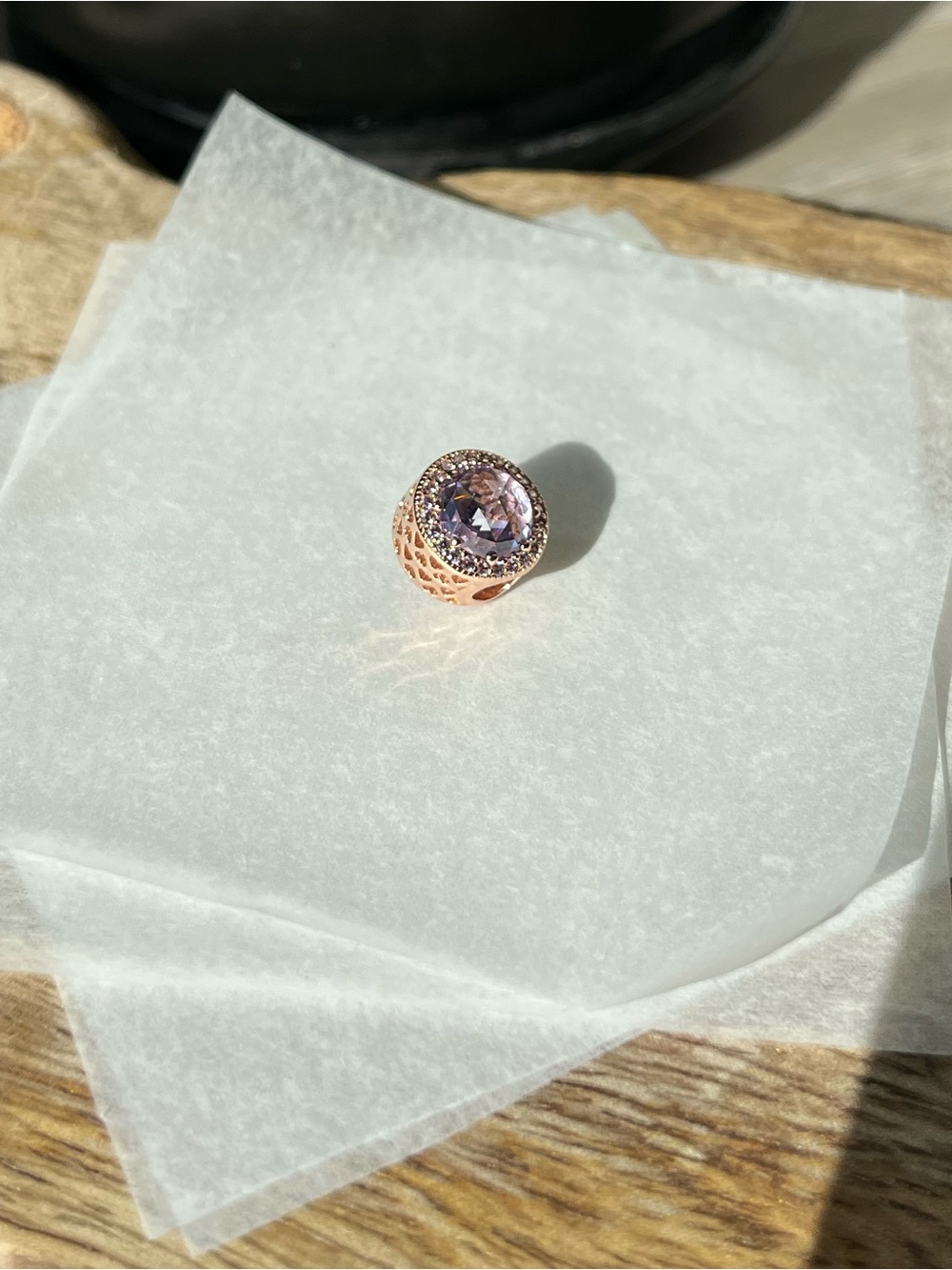 Pandora Rose Gold Plated CZ Charm
Lavender CZ Gem, Radiant Hearts Pavé